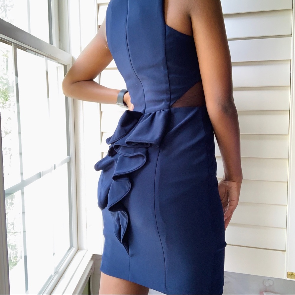 Navy Blue Cutout Ruffle Dress